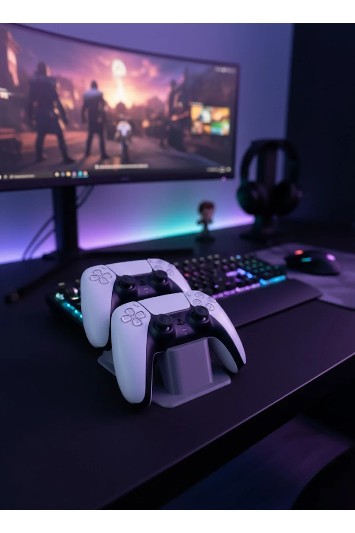 Antrasit İkili Gamepad Tutucu 7X18 Cm Masa Ve Raf Düzeni