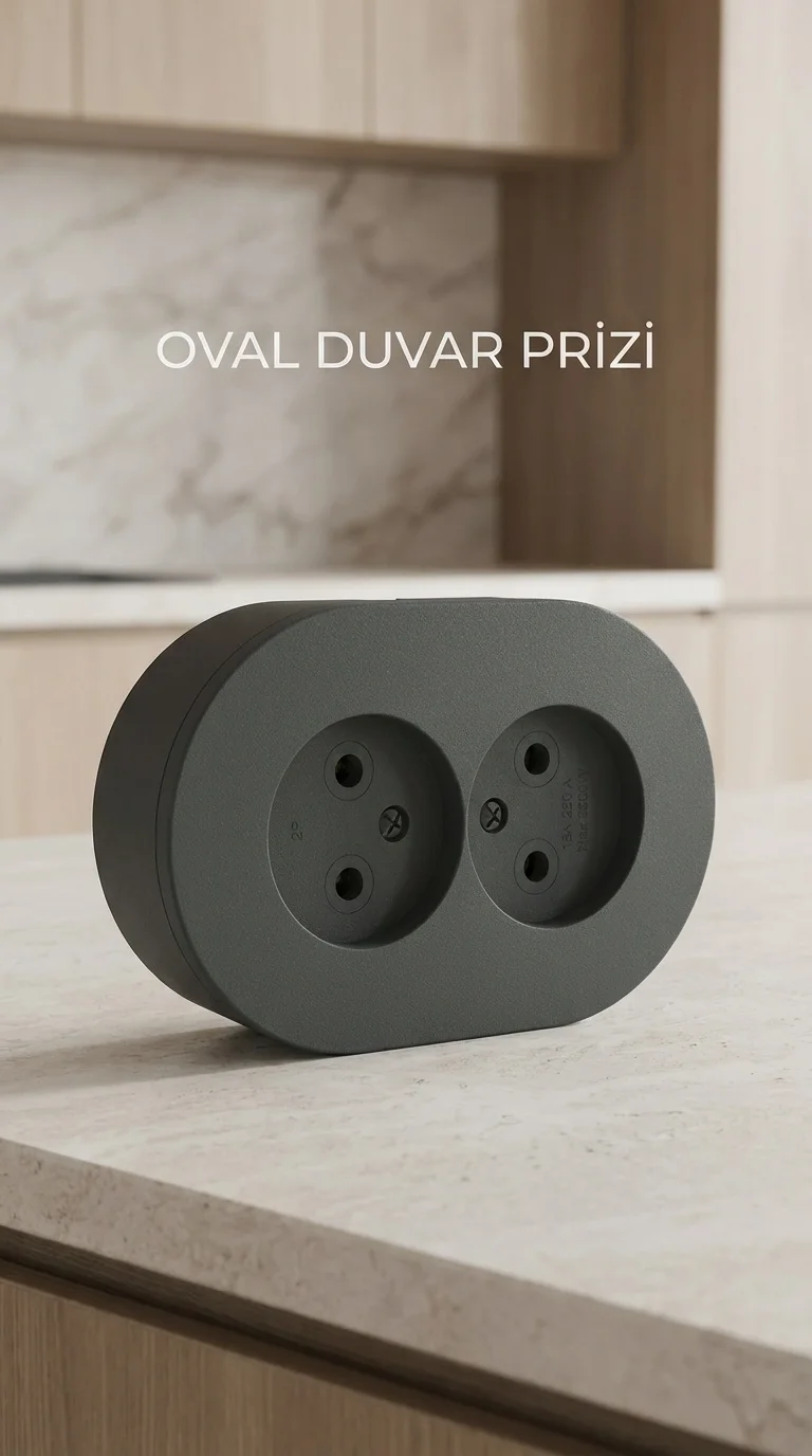 Antrasit Renkli Çift Topraklı Elektrik Prizi Sıva Üstü Modern Tasarım
