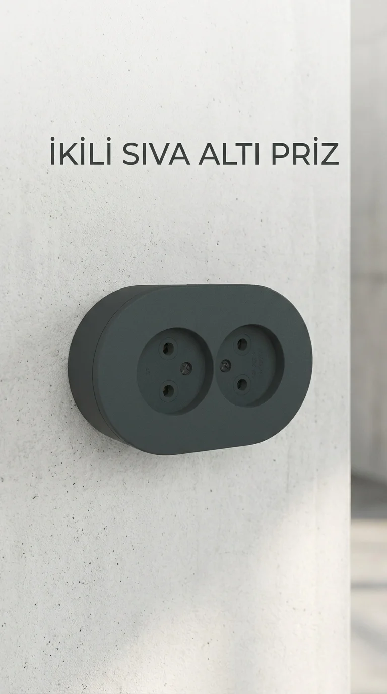 Antrasit Renkli İkili Topraklı Priz - Sıva Üstü Kullanım İçin Uygun