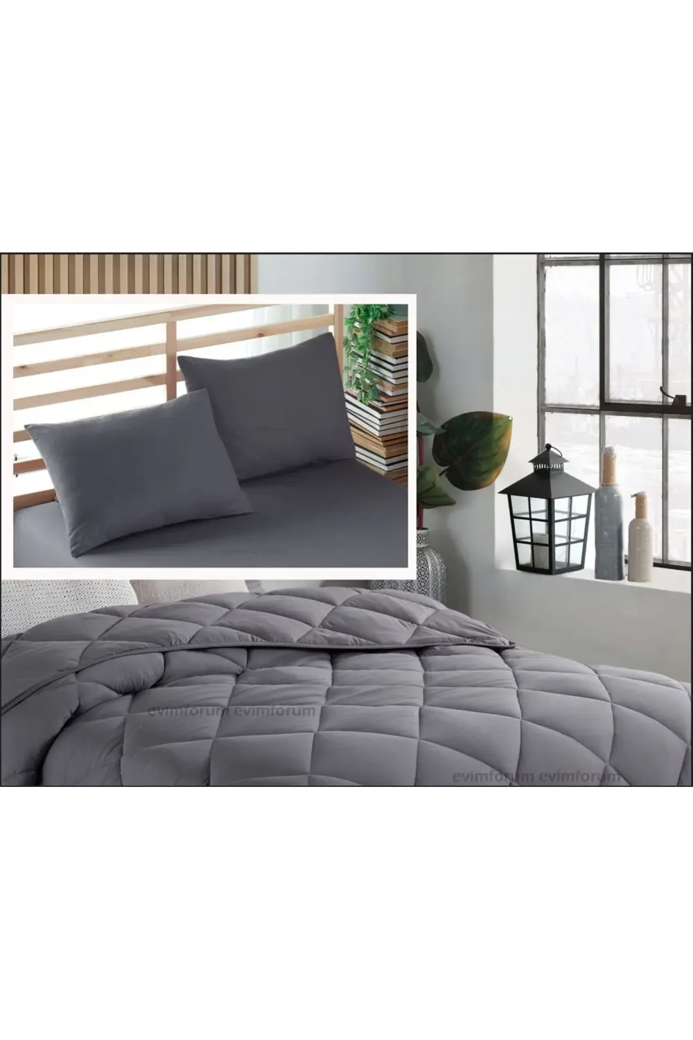 Antrasit Tek Kişilik Yorgan ve Yastık Seti 155*215 cm