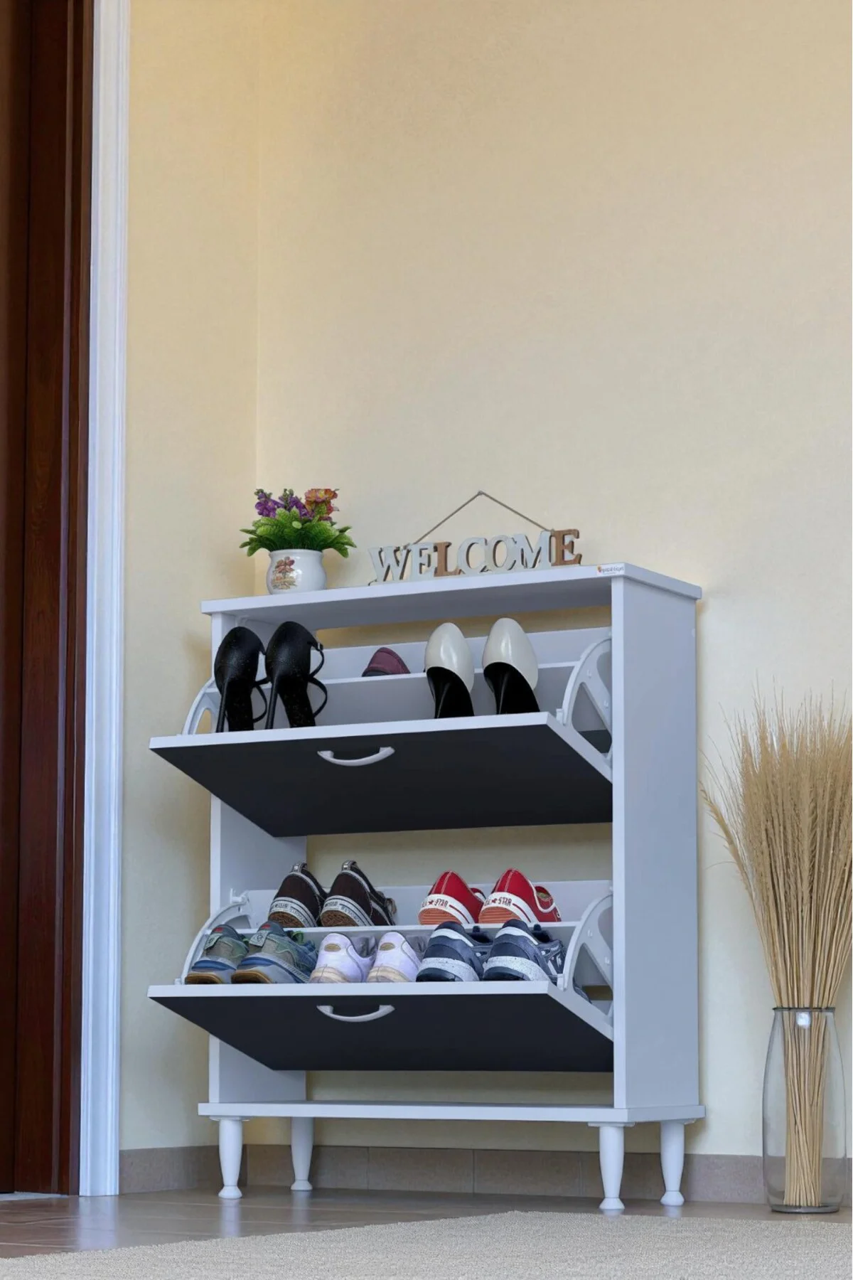 Antrex 72 cm Antrasit 2 Düşer Kapaklı Ayakkabılık 72x90x26 cm Aya