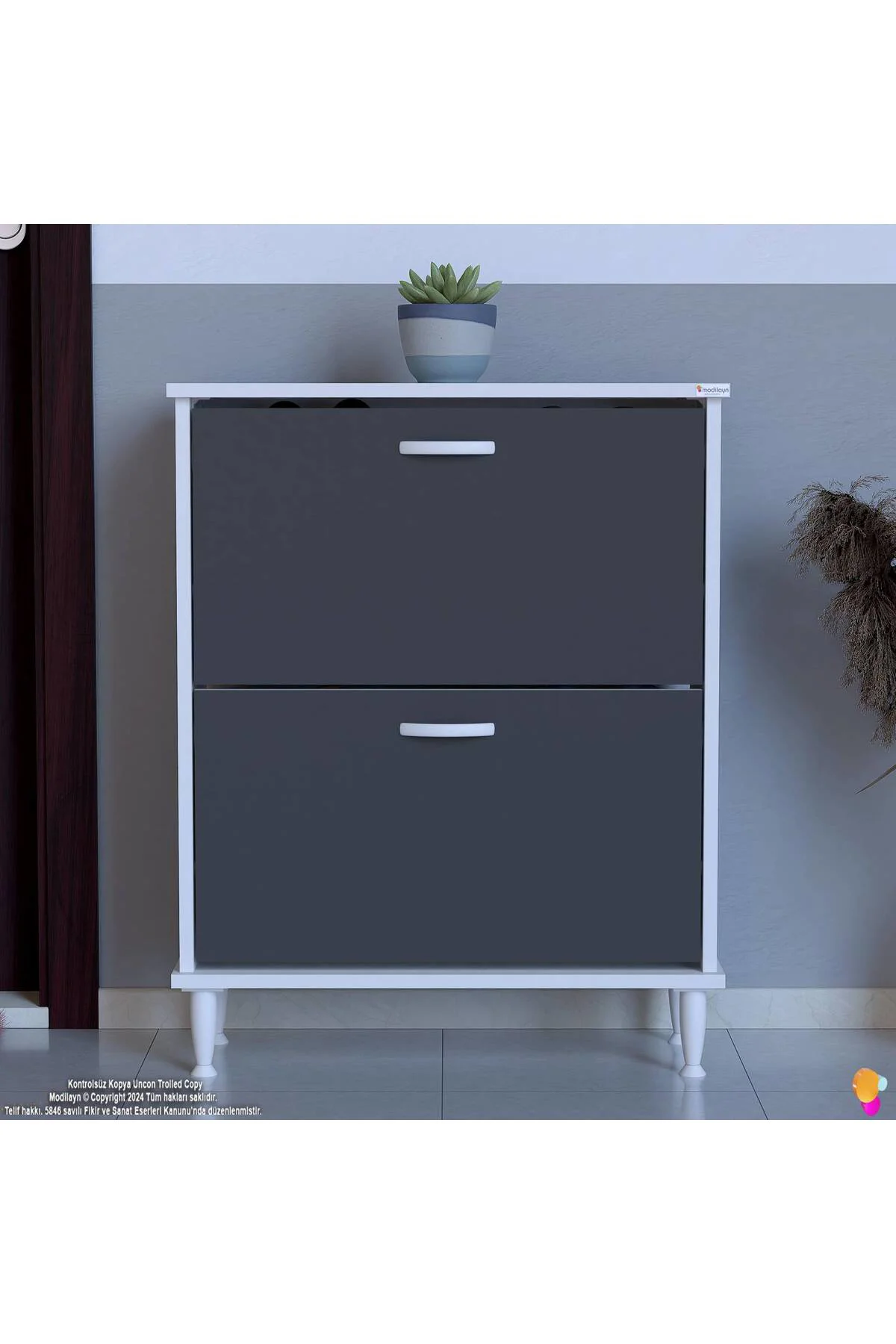Antrex 72 cm Antrasit 2 Düşer Kapaklı Ayakkabılık 72x90x26 cm Aya