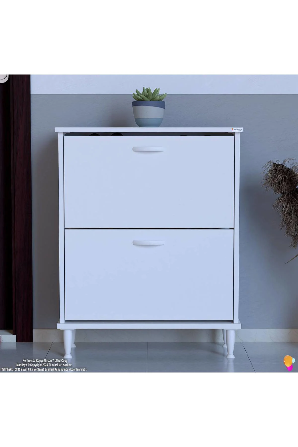 Antrex 72 cm Beyaz 2 Düşer Kapaklı Ayakkabılık 72x90x26 cm Ayaklı