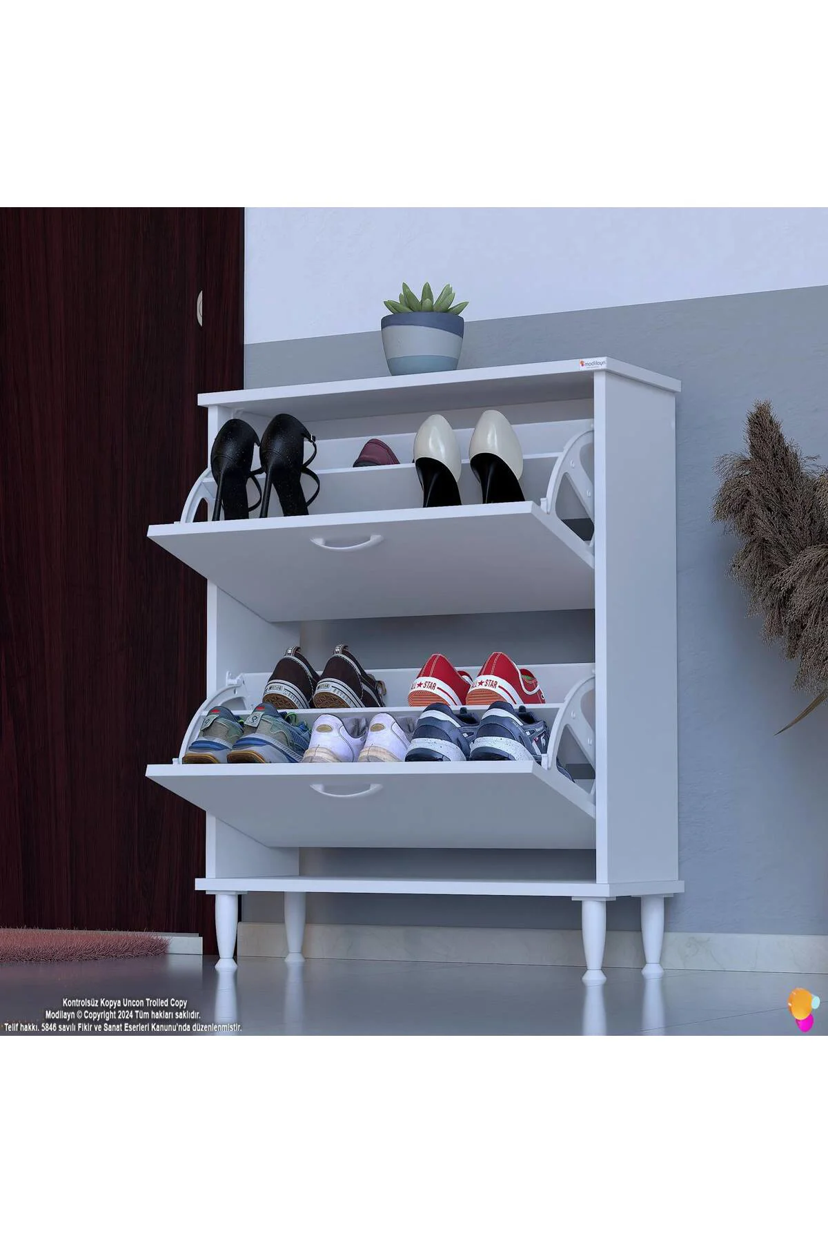 Antrex 72 cm Beyaz 2 Düşer Kapaklı Ayakkabılık 72x90x26 cm Ayaklı