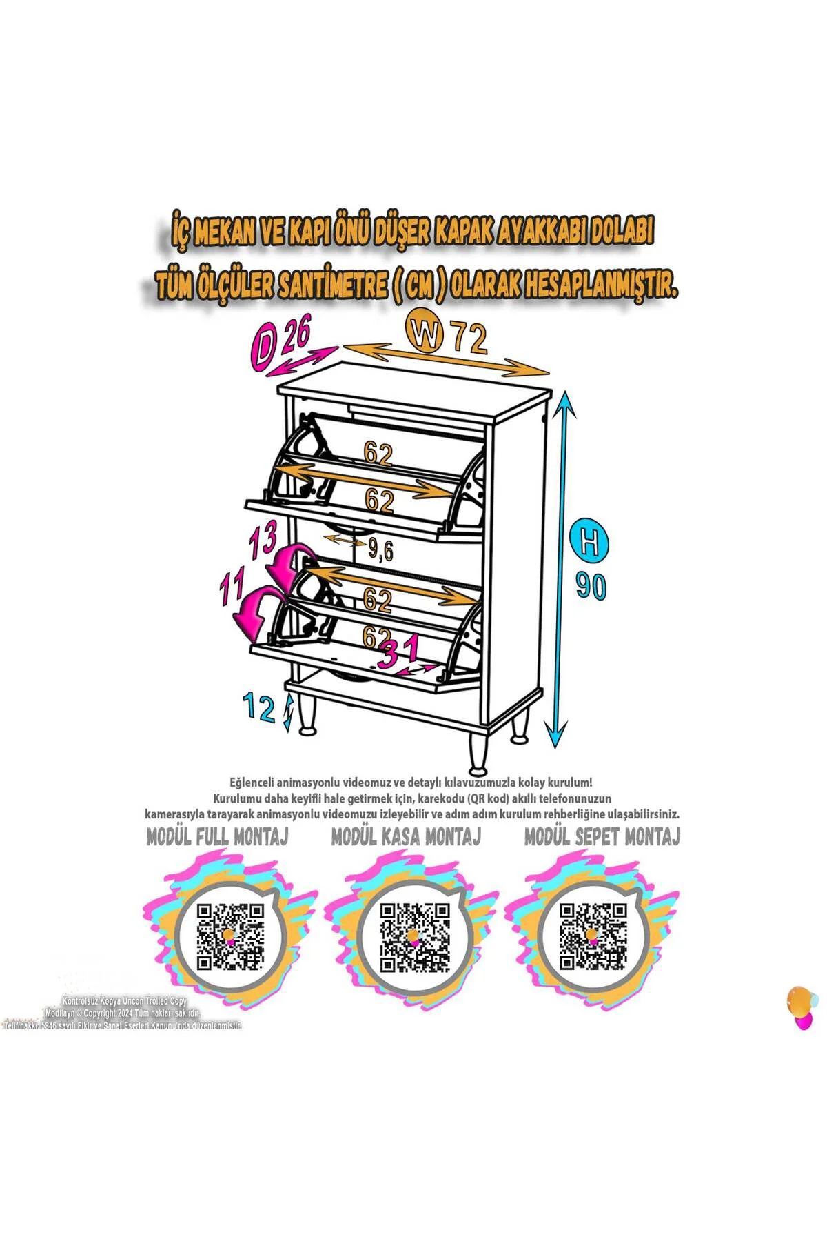 Antrex 72 cm Beyaz 2 Düşer Kapaklı Ayakkabılık 72x90x26 cm Ayaklı