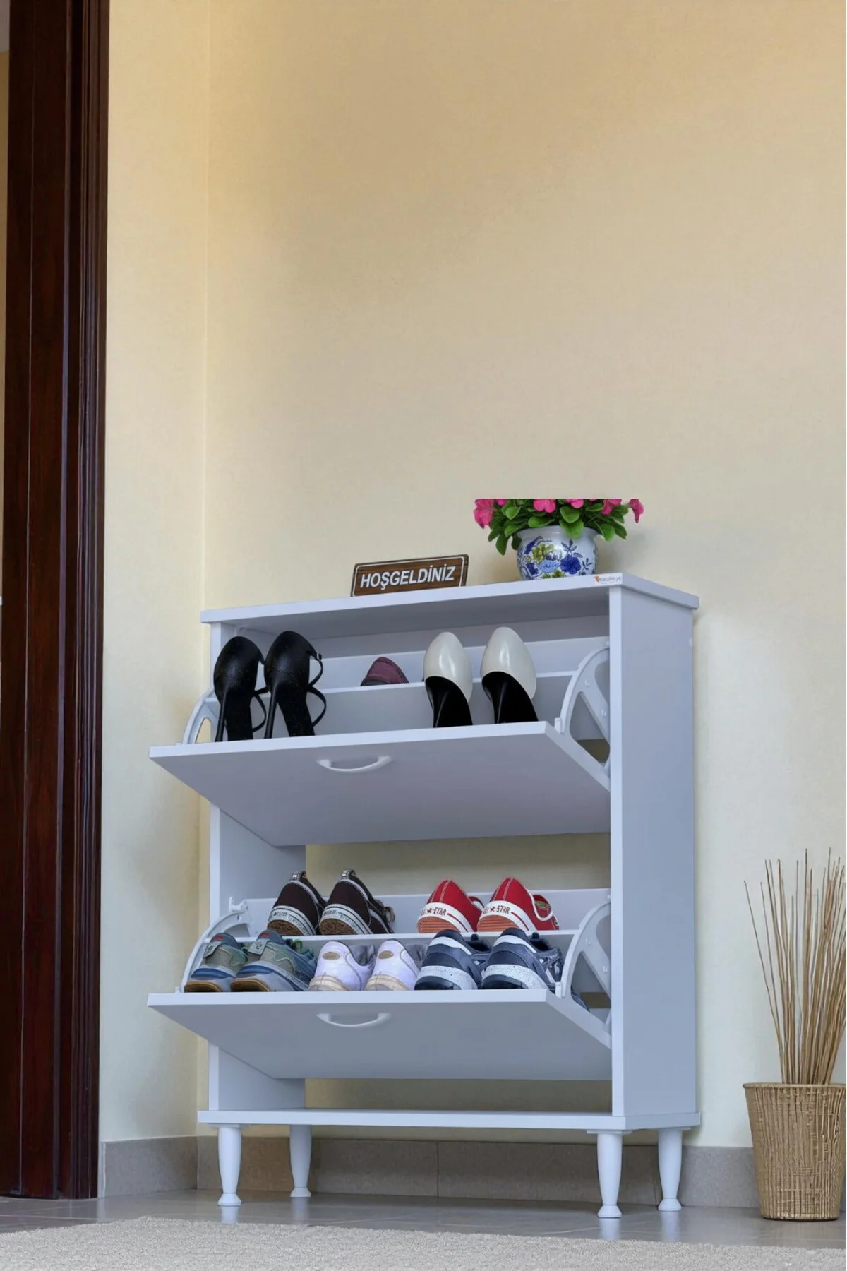 Antrex 72 cm Beyaz 2 Düşer Kapaklı Ayakkabılık 72x90x26 cm Ayaklı