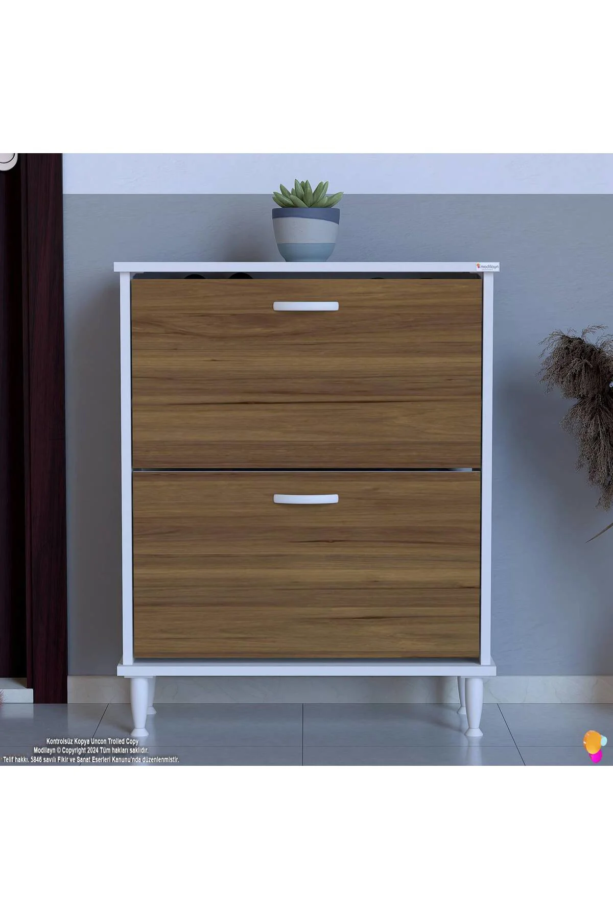 Antrex 72 cm Ceviz 2 Düşer Kapaklı Ayakkabılık 72x90x26 cm Ayaklı