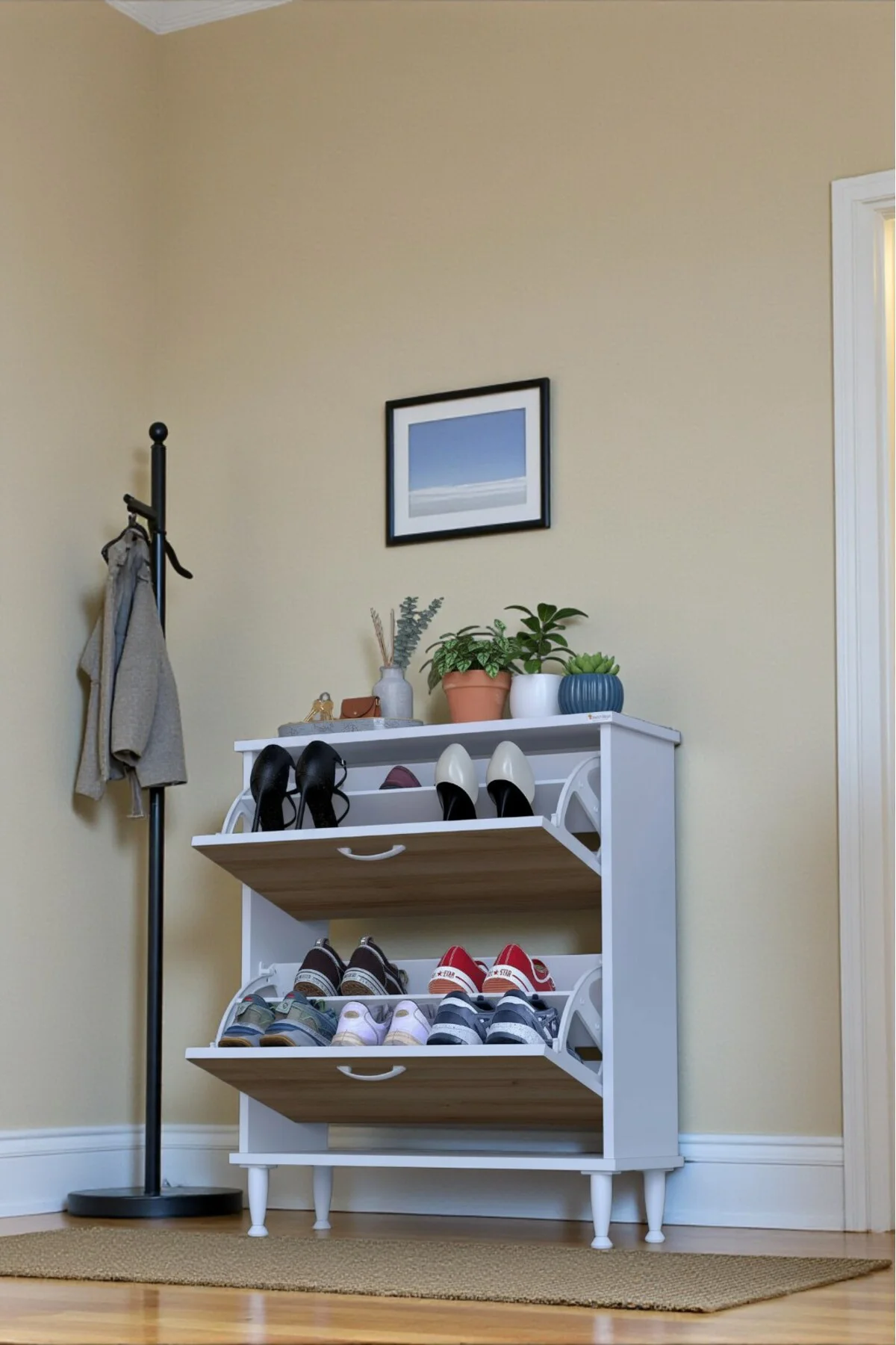 Antrex 72 cm Meşe 2 Düşer Kapaklı Ayakkabılık 72x90x26 cm Ayaklı 