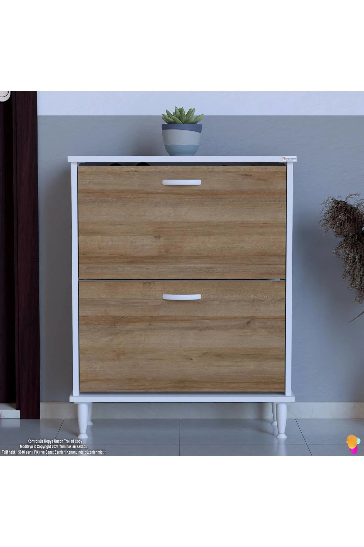 Antrex 72 cm Meşe 2 Düşer Kapaklı Ayakkabılık 72x90x26 cm Ayaklı 