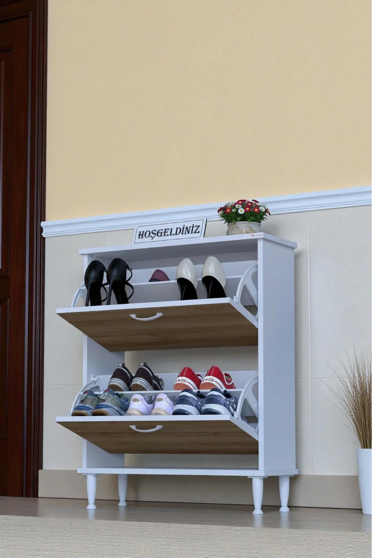 Antrex 72 cm Meşe 2 Düşer Kapaklı Ayakkabılık 72x90x26 cm Ayaklı 