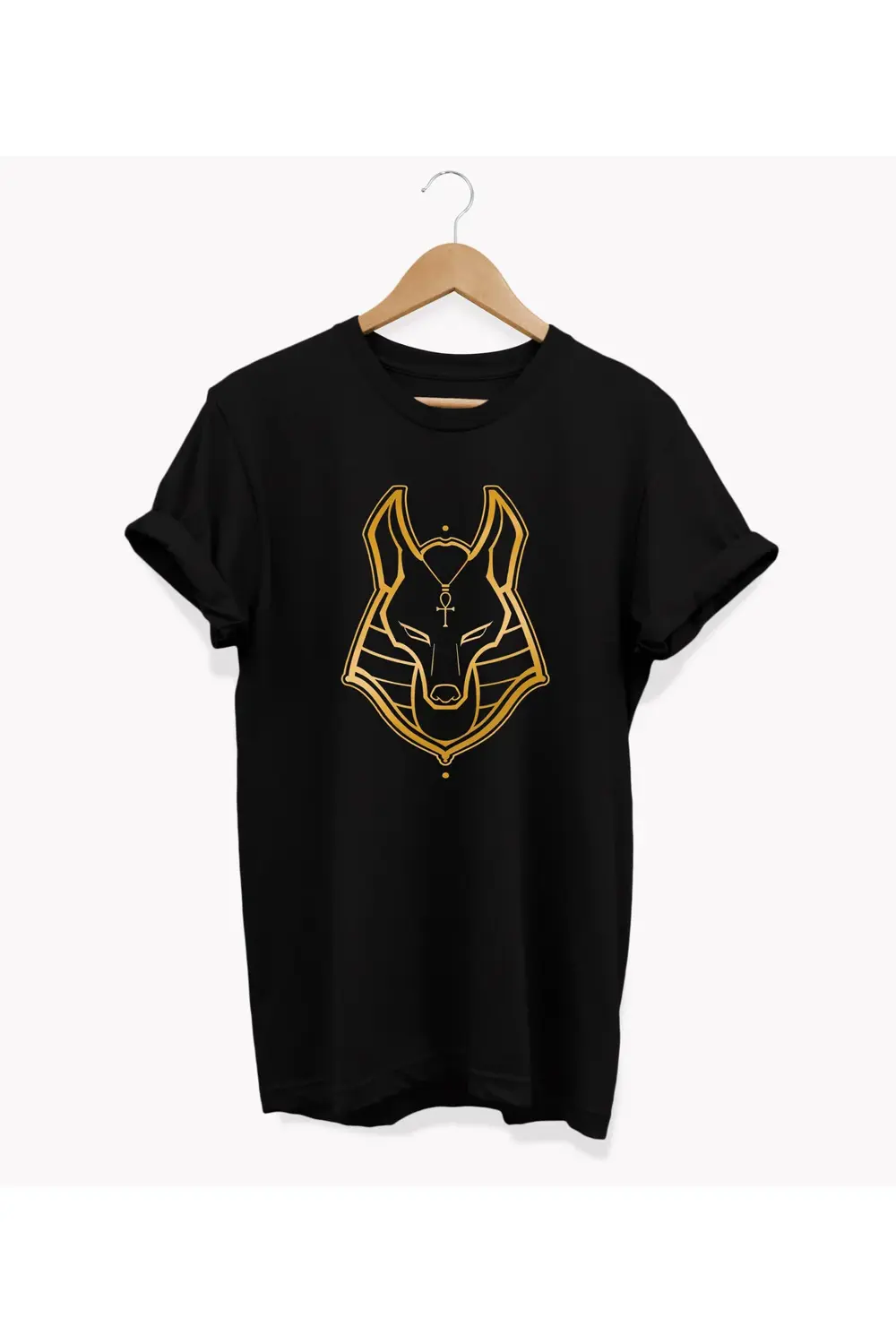 , Anubis Baskılı, %100 Pamuk, Bisiklet Yaka, Oversize T-shirt, Bü