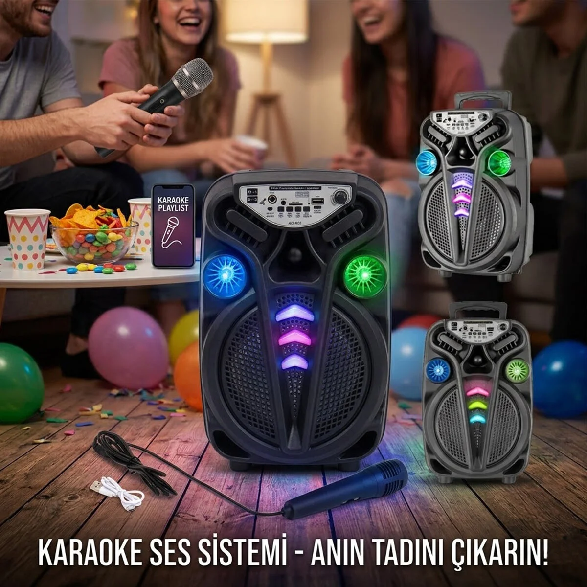 AO-835-832 KARAOKE MİKROFONLU WİRELESS HOPARLÖR - SPEAKER IŞIKLI 