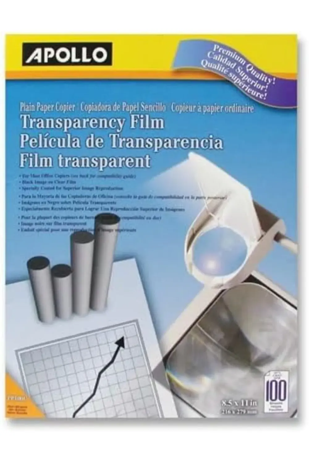 Apollo Fotokopi makinesi için şeffaf folyo, şeffaf üzerine siyah,