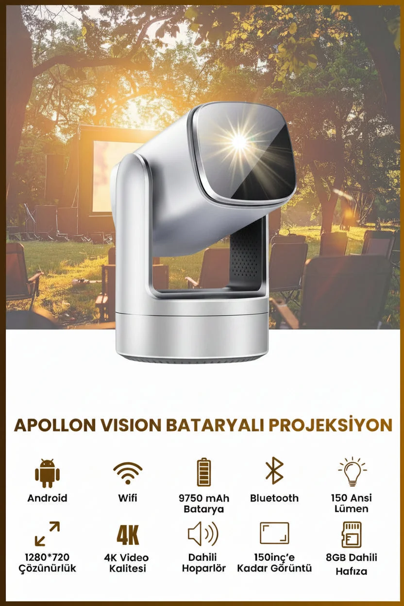Apollon Vision Akıllı Projeksiyon - 9750mAh Pil, 150 ANSI Lumen