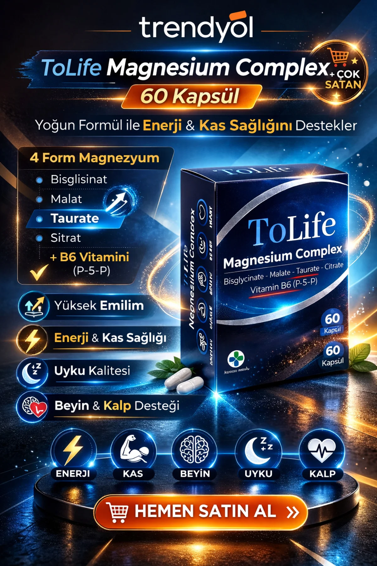 Apotek Magnesium Complex (Bisglisinat-Sitrat-Taurat-Malat) ve B6 (P5P) 60 Kapsül Fiyatı, Yorumları ve Özellikleri