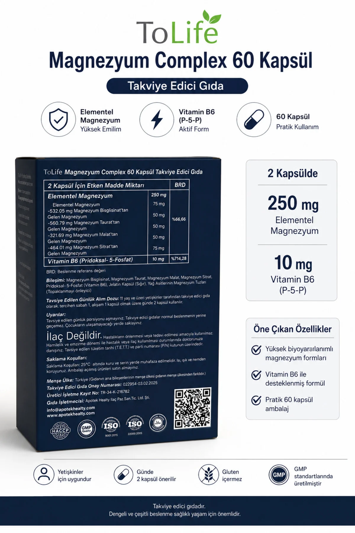 Apotek Magnesium Complex (Bisglisinat-Sitrat-Taurat-Malat) ve B6 (P5P) 60 Kapsül Fiyatı, Yorumları ve Özellikleri