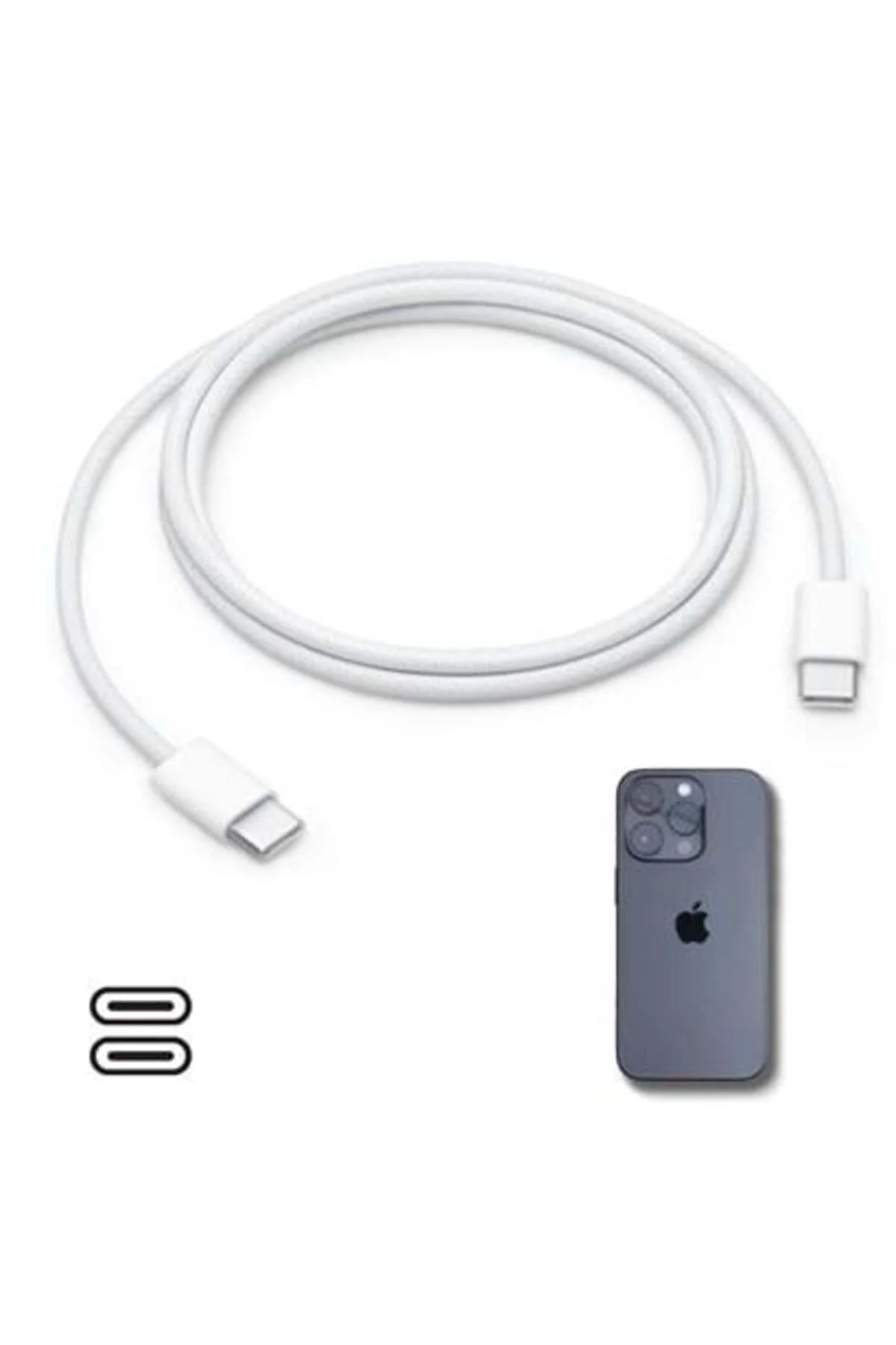 Apple 15/15 Pro Type-C to Type-C Hasır Örgü Hızlı Şarj Kablosu (1