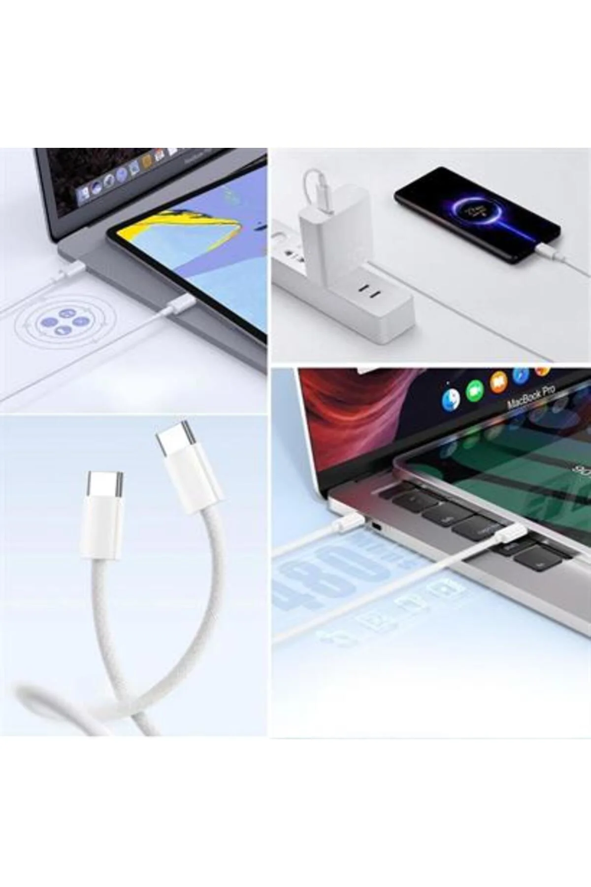 Apple 15/15 Pro Type-C to Type-C Hasır Örgü Hızlı Şarj Kablosu (1
