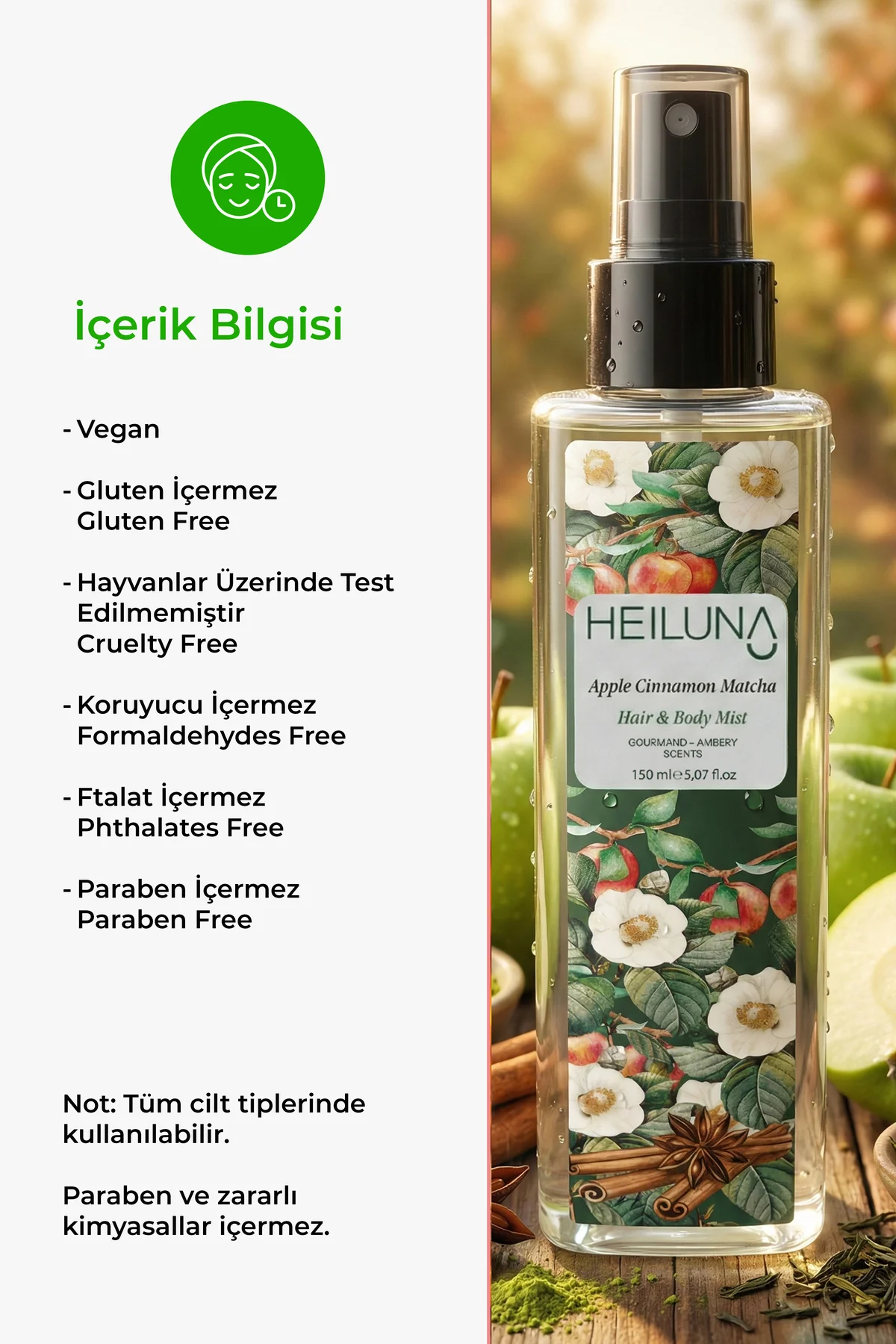 Apple Cinnamon Matcha Saç ve Vücut Spreyi 150 ml