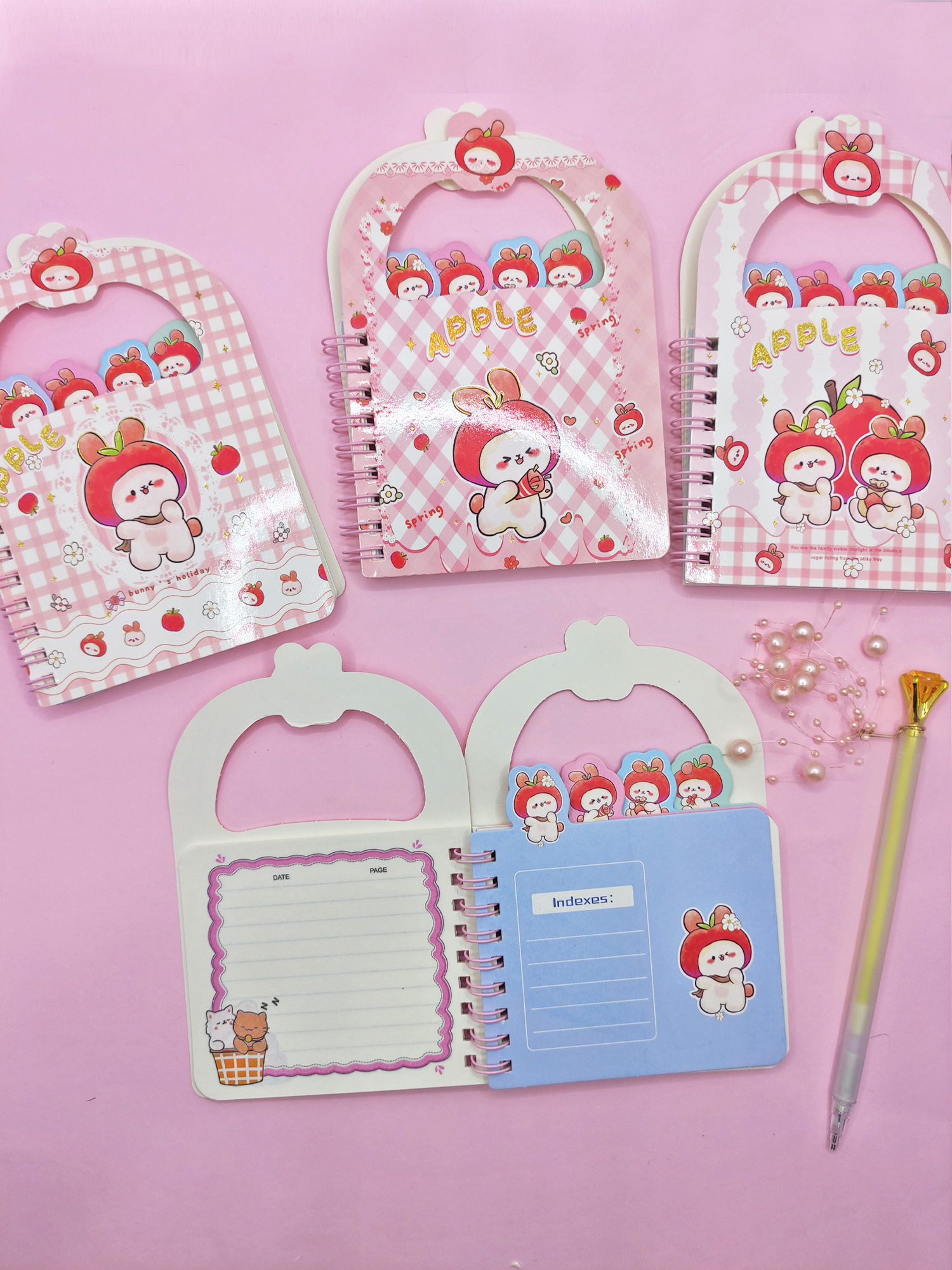 Apple Elma Tavşan Ayraçlı A6 Not Defteri (10x15 cm) - Çiçekli Tav