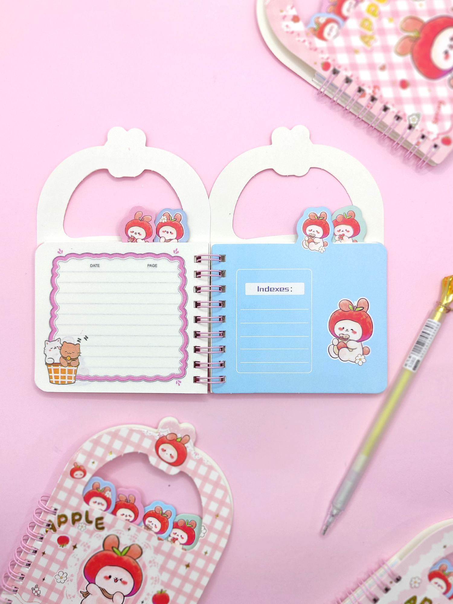 Apple Elma Tavşan Ayraçlı A6 Not Defteri (10x15 cm) - Çiçekli Tav