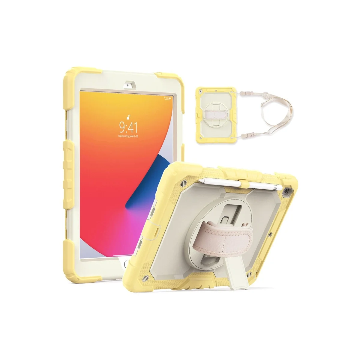 Apple İpad 10.2 (7.nesil) Kılıf Strap New Tablet Kapak - Sarı