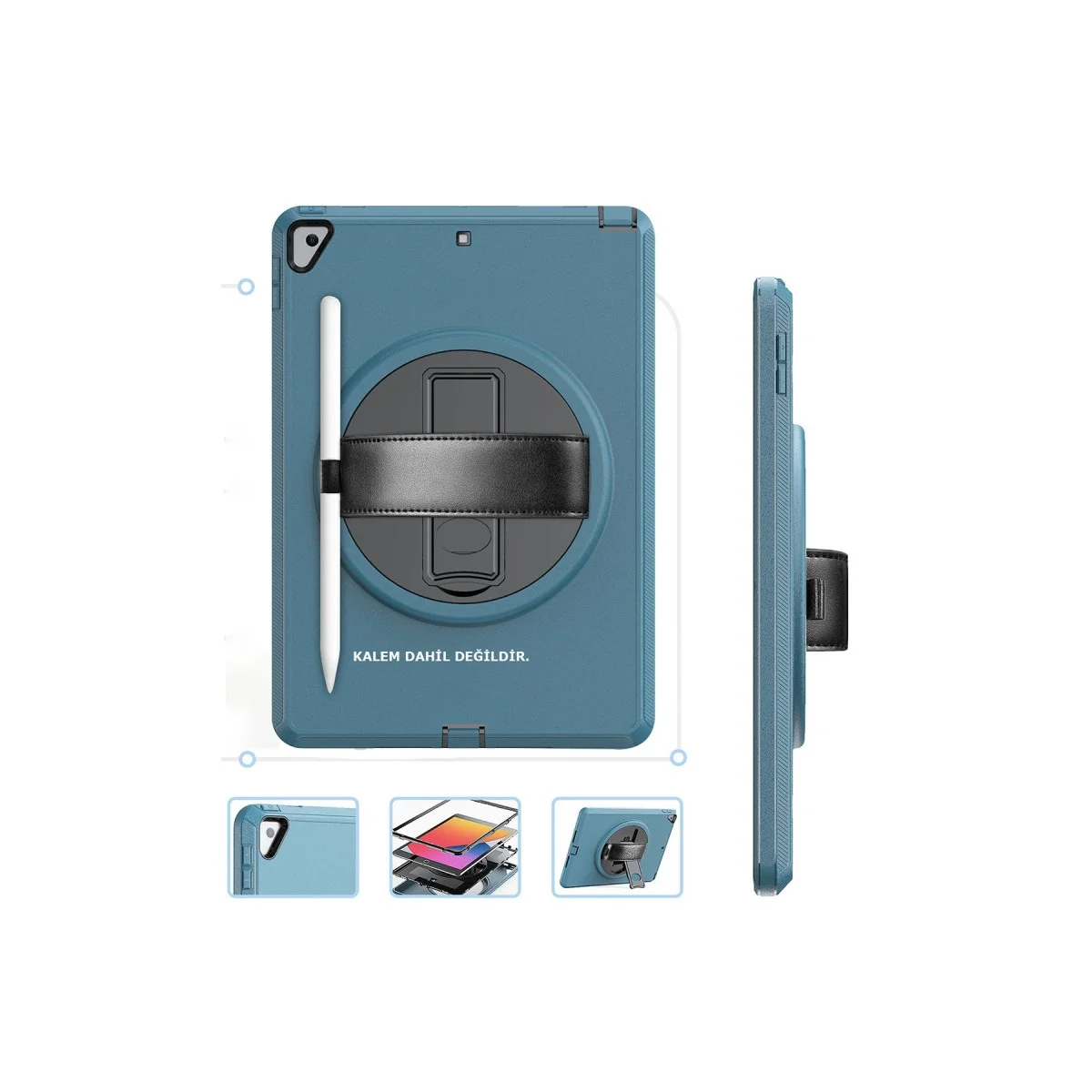 Apple İpad 10.2 (7.nesil) Kılıf Hand Strap Tablet Kılıfı - Turkuaz Apple İpad 10.2 (7.nesil) Kılıf Hand Strap Tablet Kılıfı - Turkuaz