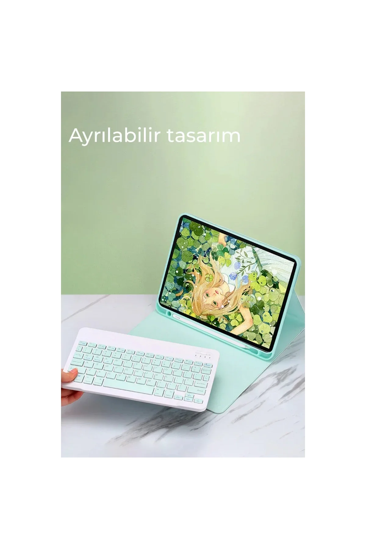 Apple iPad Pro 12.9 (2024) Kılıf KC01 Smart Klavyeli Tablet Kılıfı - Koyu Yeşil