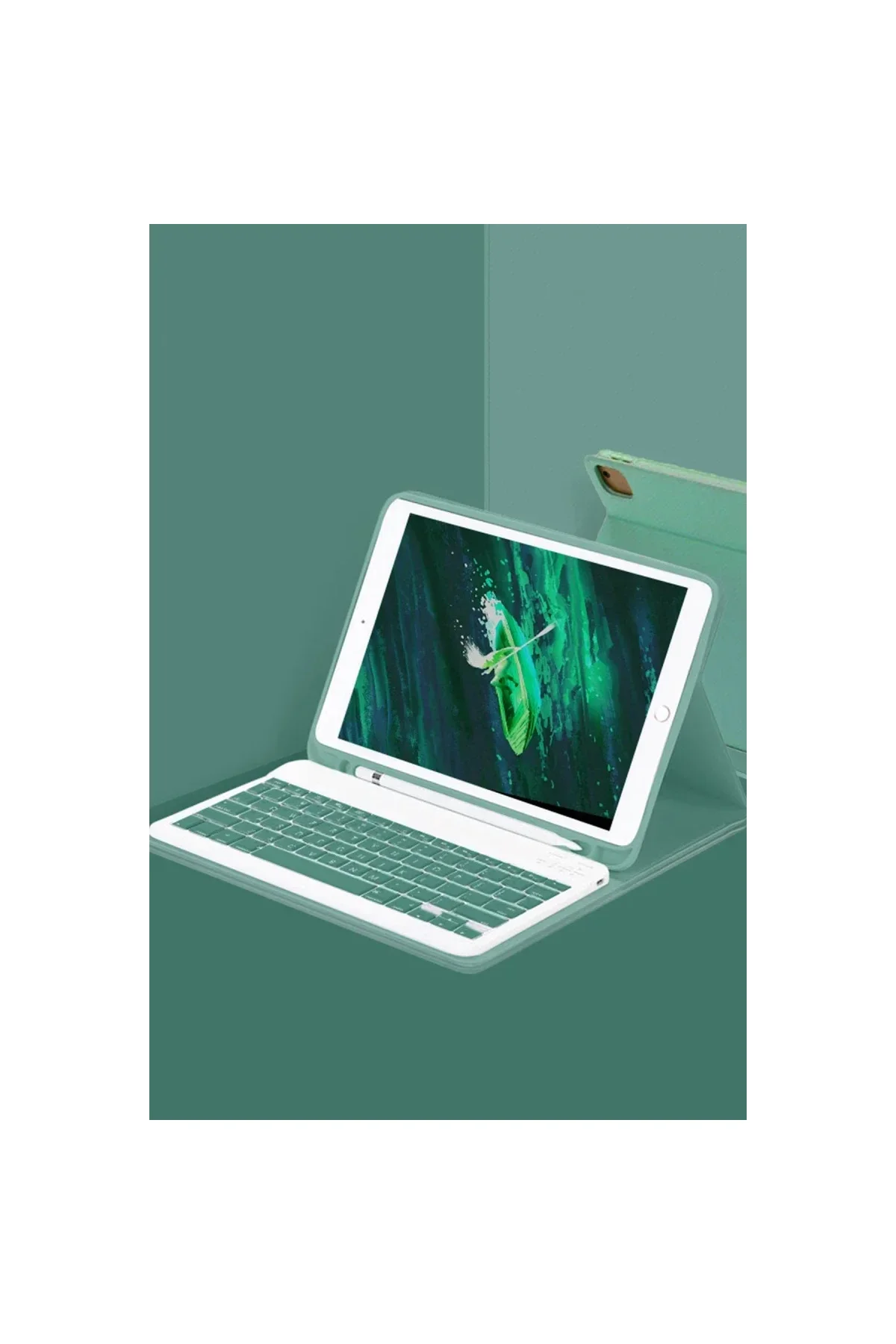 Apple iPad Pro 12.9 (2024) Kılıf KC01 Smart Klavyeli Tablet Kılıfı - Koyu Yeşil