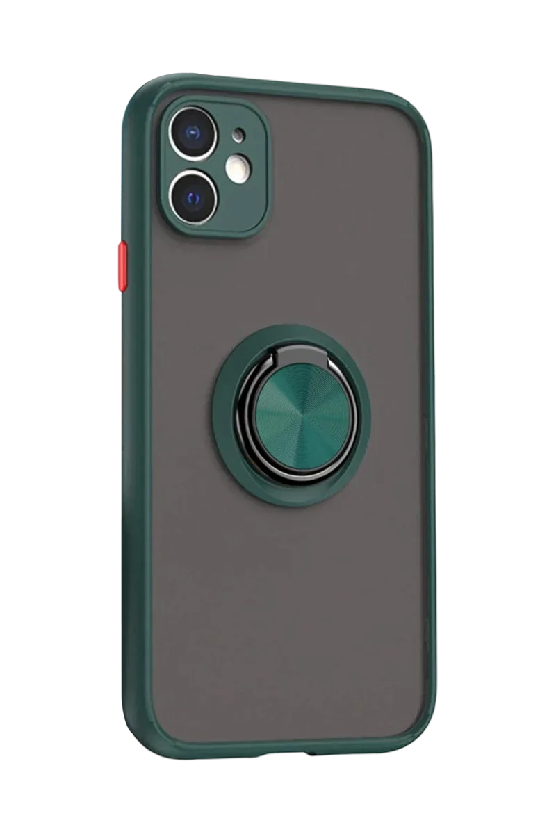 Apple iPhone 11 Kılıf Montreal Yüzüklü Silikon Kapak - Yeşil Apple iPhone 11 Kılıf Montreal Yüzüklü Silikon Kapak - Yeşil