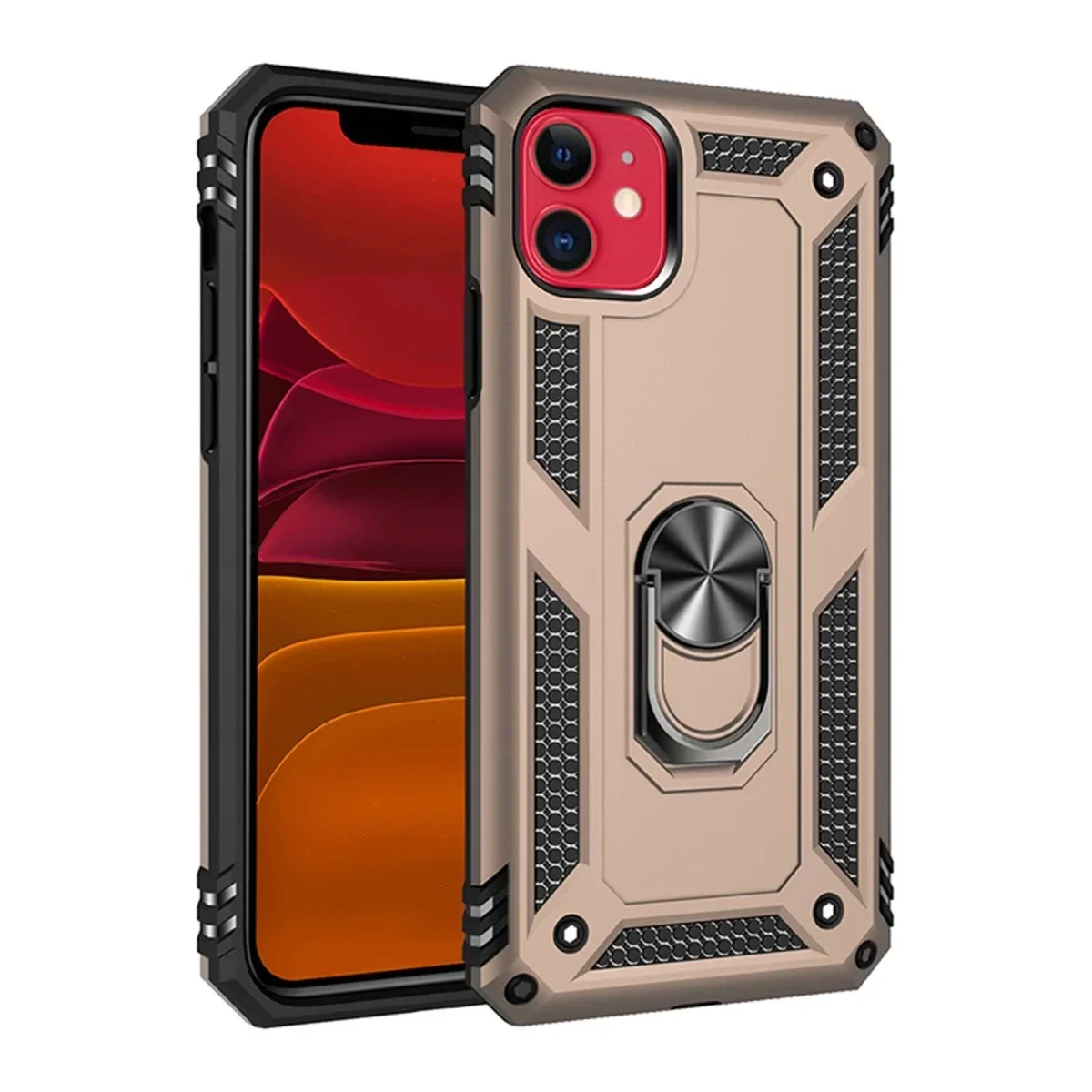 Apple iPhone 11 Kılıf Sofya Yüzüklü Silikon Kapak - Gold