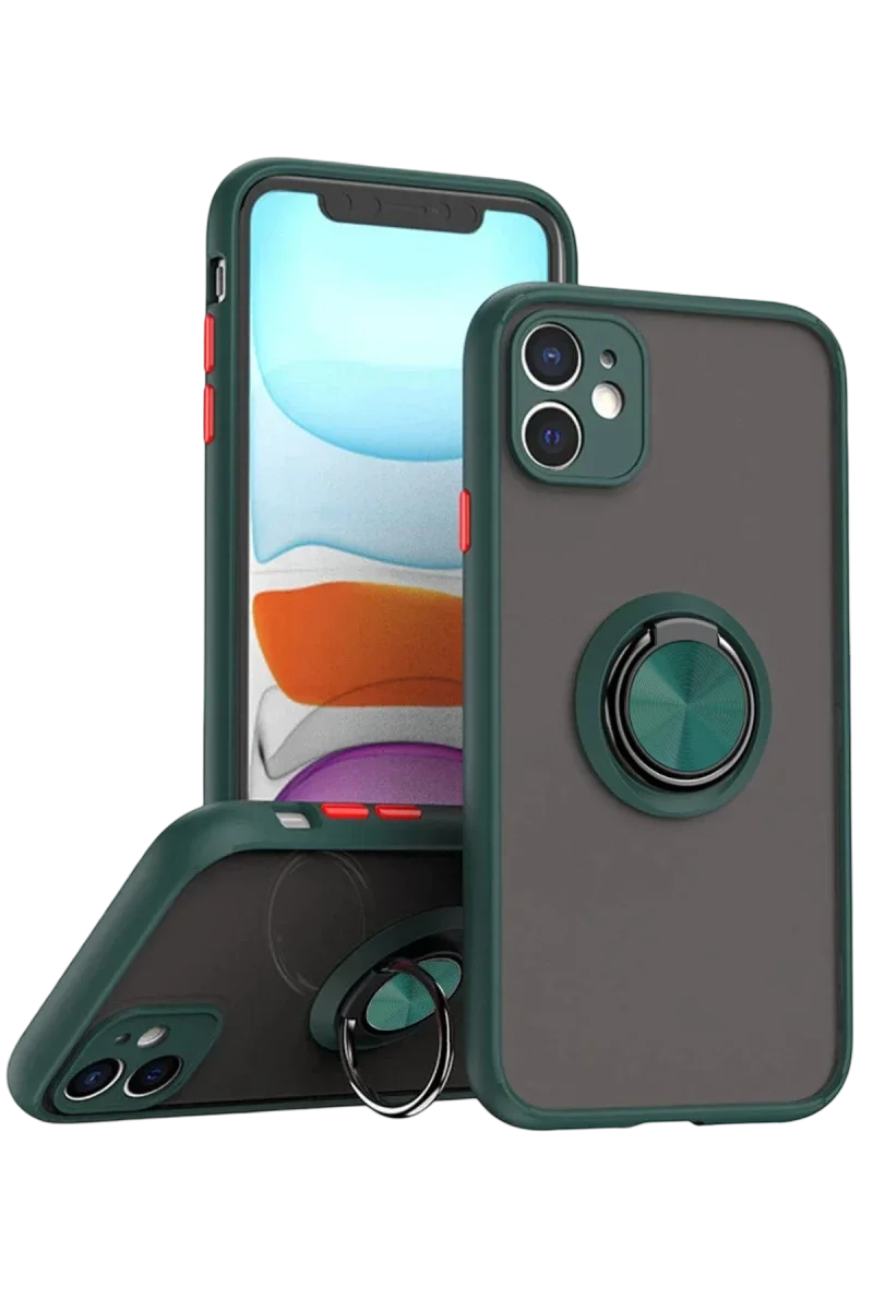 Apple iPhone 11 Kılıf Montreal Yüzüklü Silikon Kapak - Yeşil Apple iPhone 11 Kılıf Montreal Yüzüklü Silikon Kapak - Yeşil