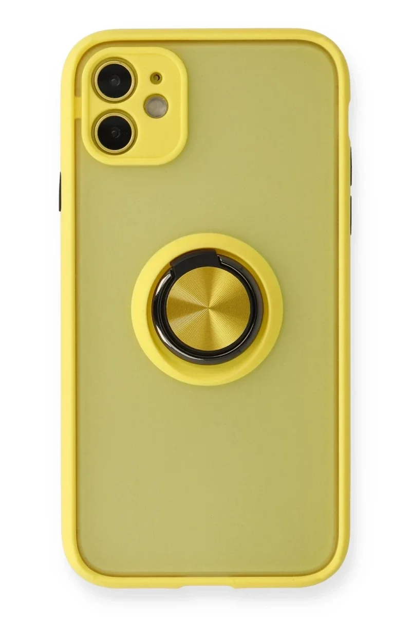 Apple iPhone 11 Kılıf Montreal Yüzüklü Silikon Kapak - Sarı Apple iPhone 11 Kılıf Montreal Yüzüklü Silikon Kapak - Sarı