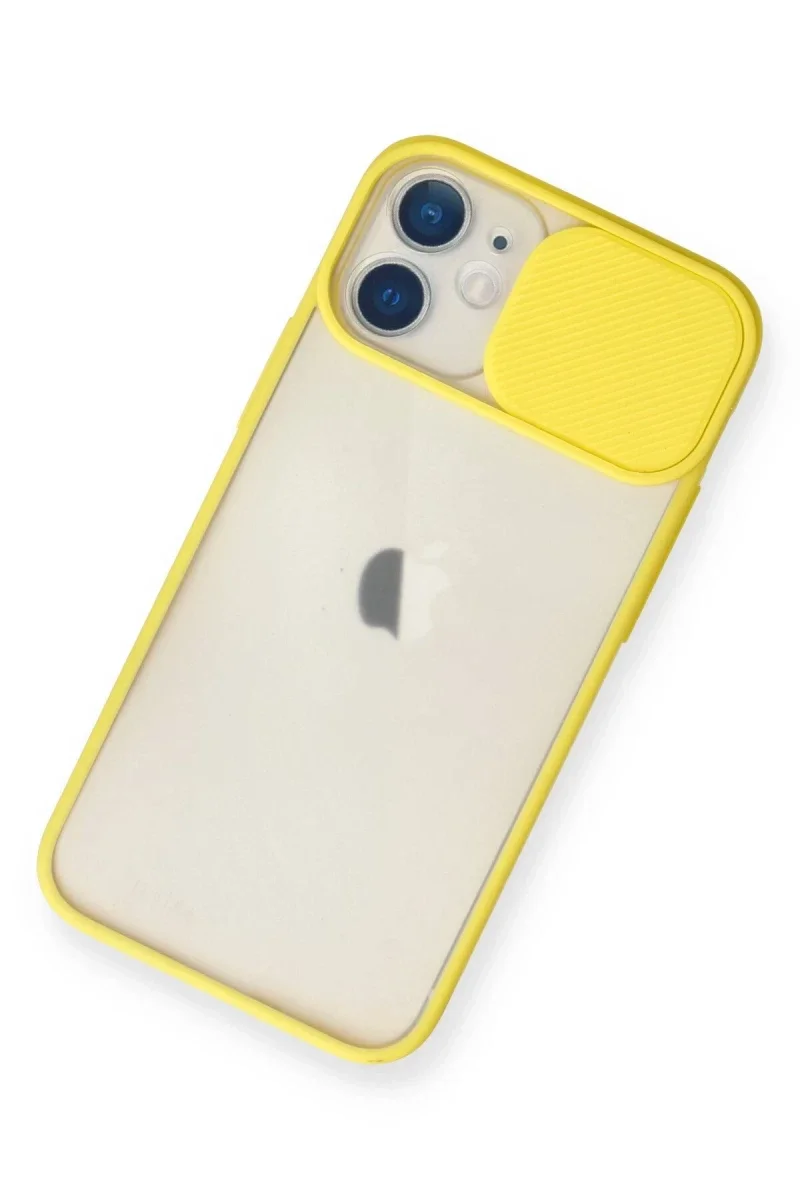 Apple iPhone 11 Kılıf Palm Buzlu Kamera Sürgülü Silikon - Sarı Apple iPhone 11 Kılıf Palm Buzlu Kamera Sürgülü Silikon - Sarı