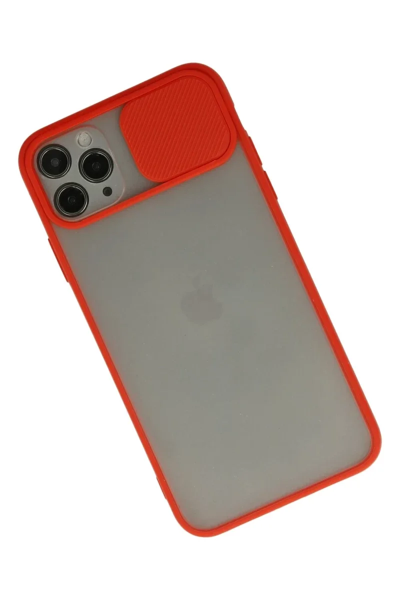 Apple iPhone 11 Pro Max Kılıf Palm Buzlu Kamera Sürgülü Silikon - Kırmızı