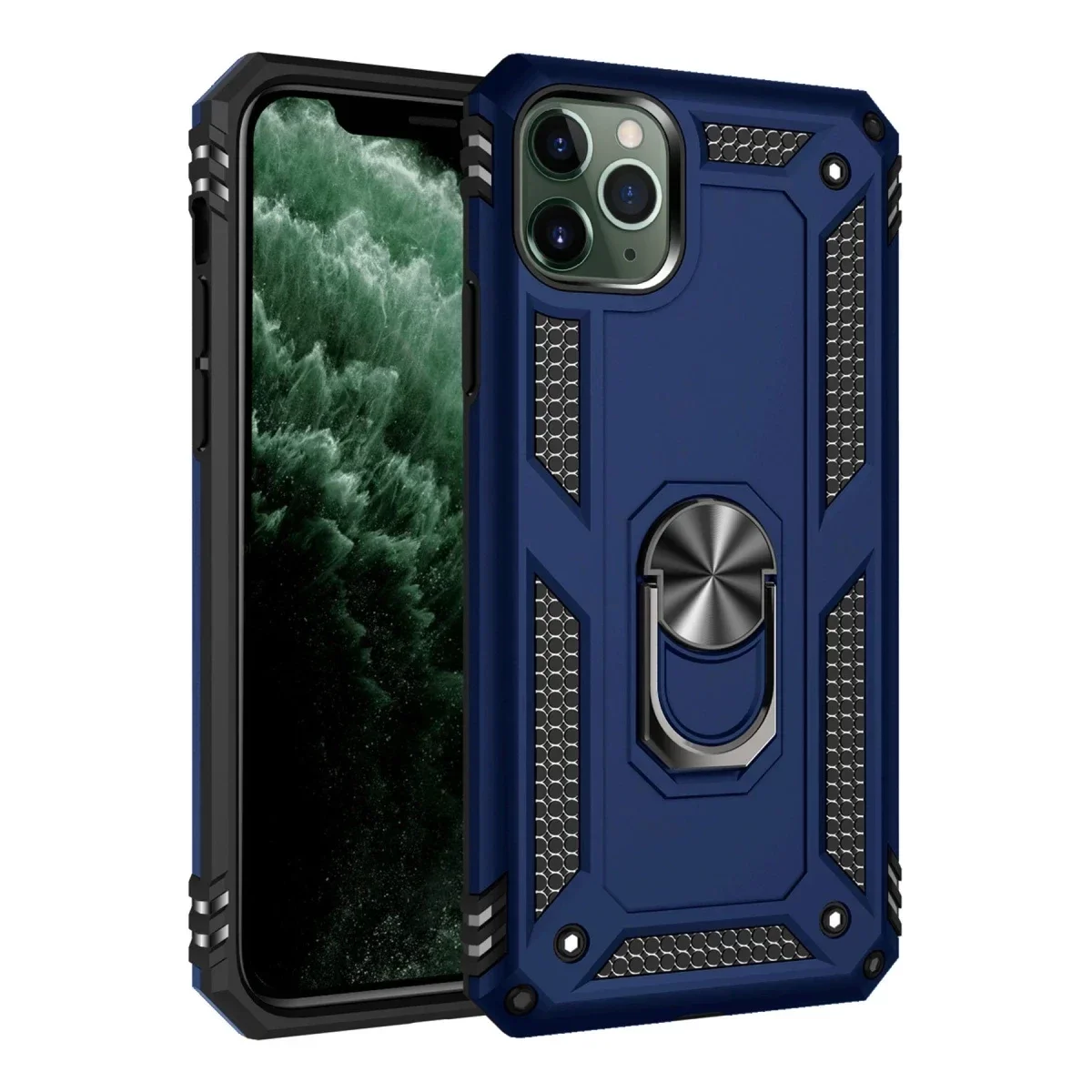 Apple iPhone 11 Pro Kılıf Sofya Yüzüklü Silikon Kapak - Lacivert