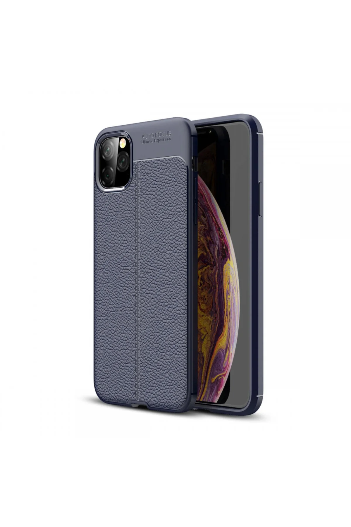 Apple iPhone 11 Pro Max Deri Görünümlü Silikon Lacivert