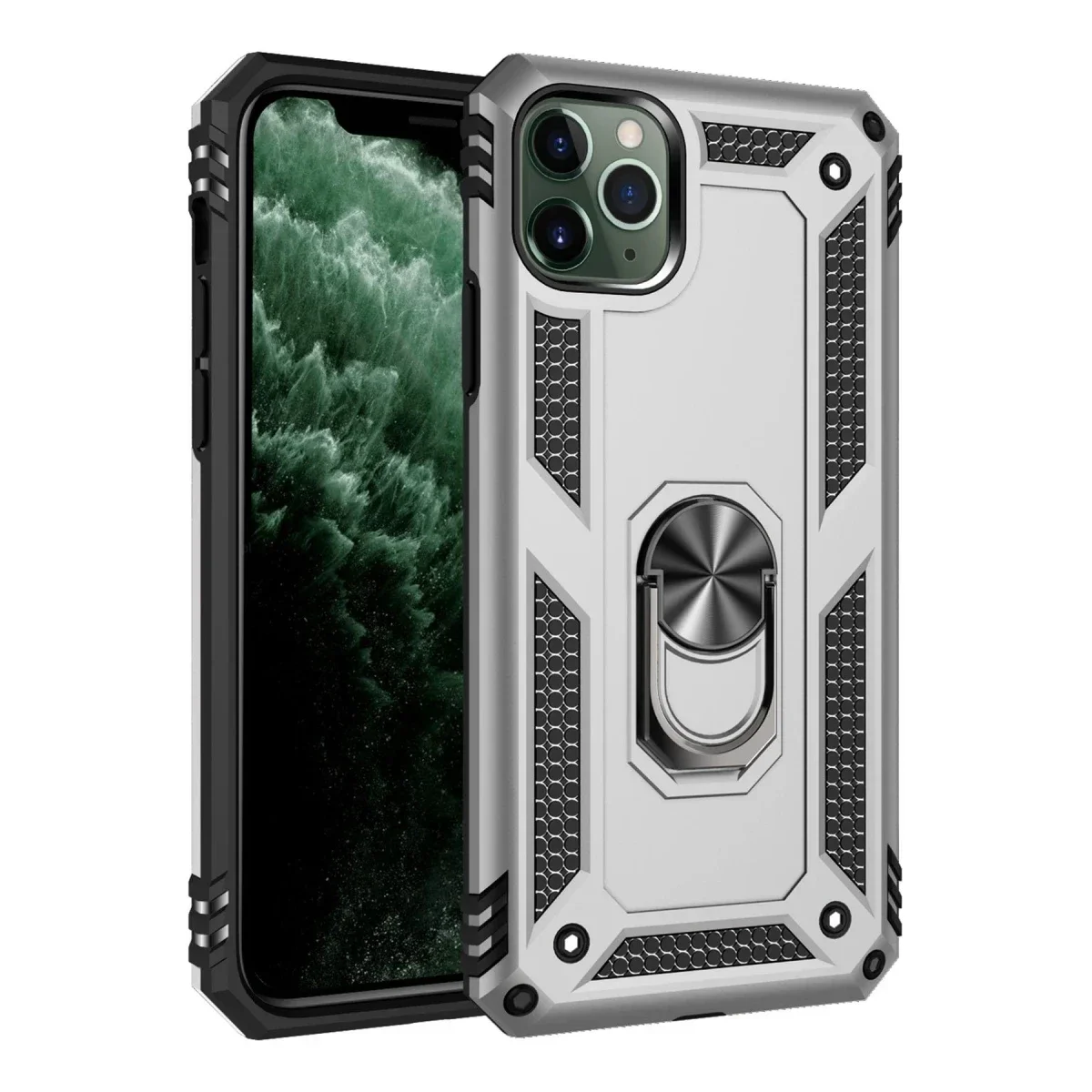 Apple iPhone 11 Pro Kılıf Sofya Yüzüklü Silikon Kapak - Gümüş