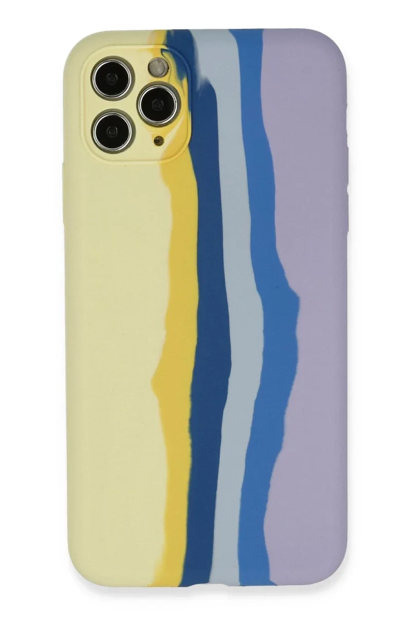 Apple iPhone 11 Pro Kılıf Ebruli Lansman Silikon - Sarı-Lila Apple iPhone 11 Pro Kılıf Ebruli Lansman Silikon - Sarı-Lila