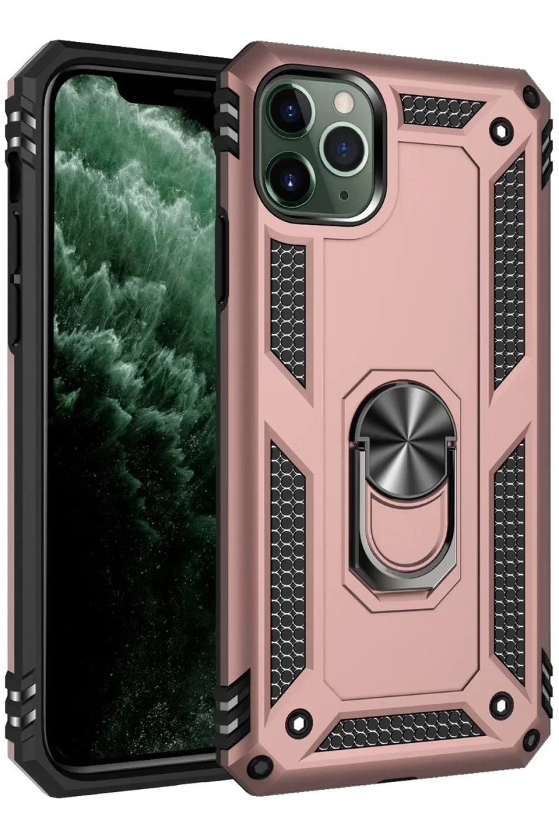 Apple iPhone 11 Pro Kılıf Sofya Yüzüklü Silikon Kapak - Rose