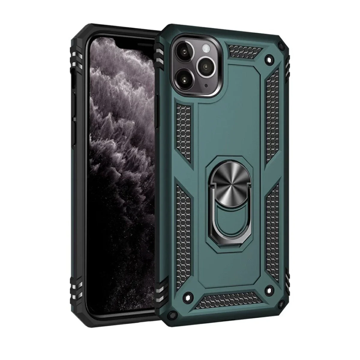 Apple iPhone 11 Pro Max Kılıf Sofya Yüzüklü Silikon Kapak - Yeşil