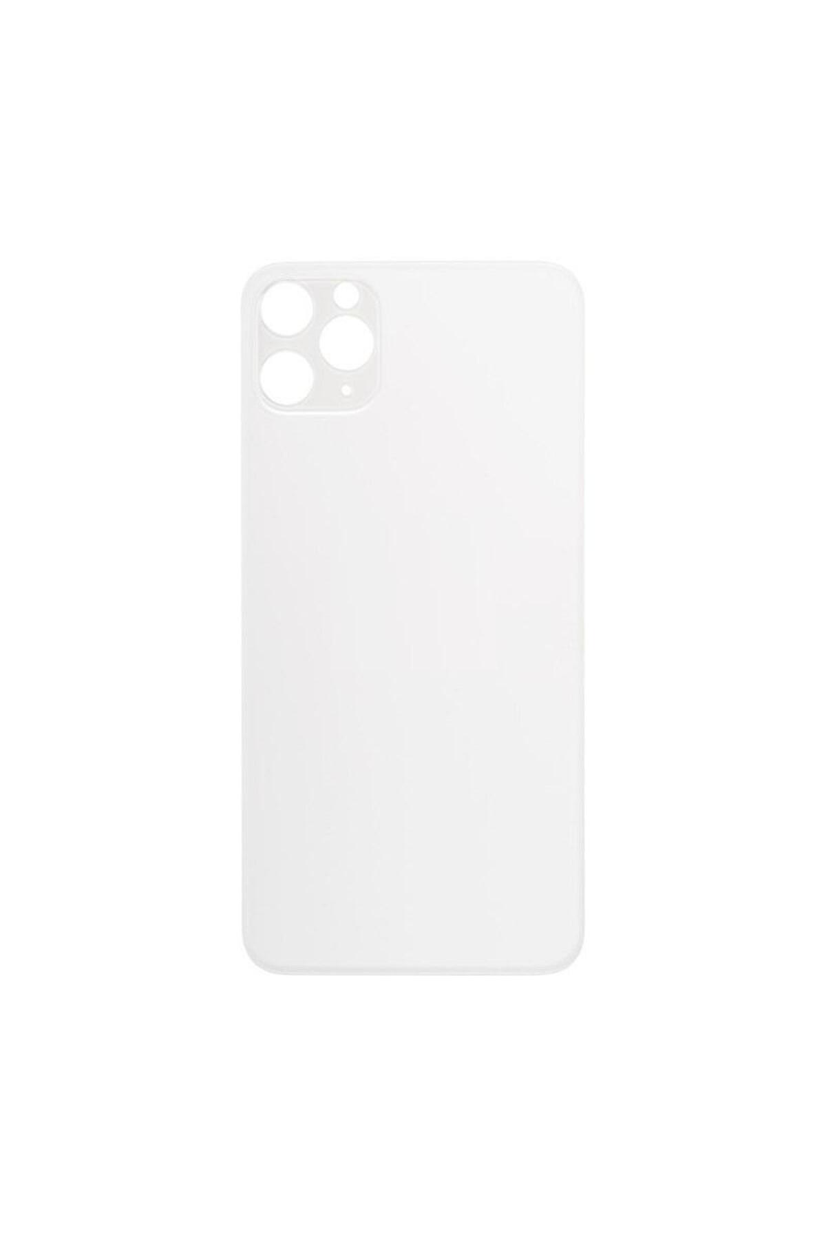 Apple iPhone 11 Pro Uyumlu, Logolu, Arka Pil Batarya Kapağı - LAZER KESİM - LENS HARİÇ Beyaz