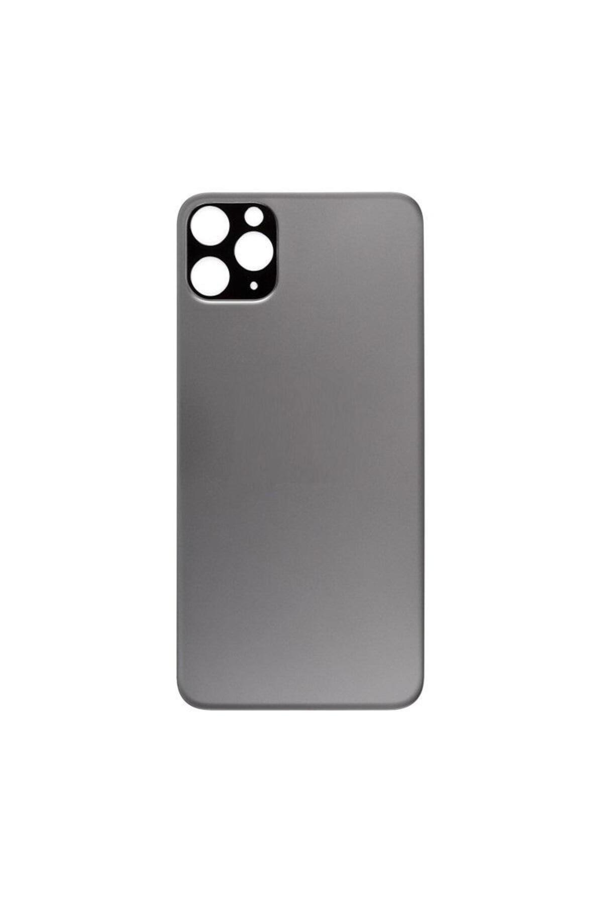 Apple iPhone 11 Pro Uyumlu, Logolu, Arka Pil Batarya Kapağı - LAZER KESİM - LENS HARİÇ Koyu Gri