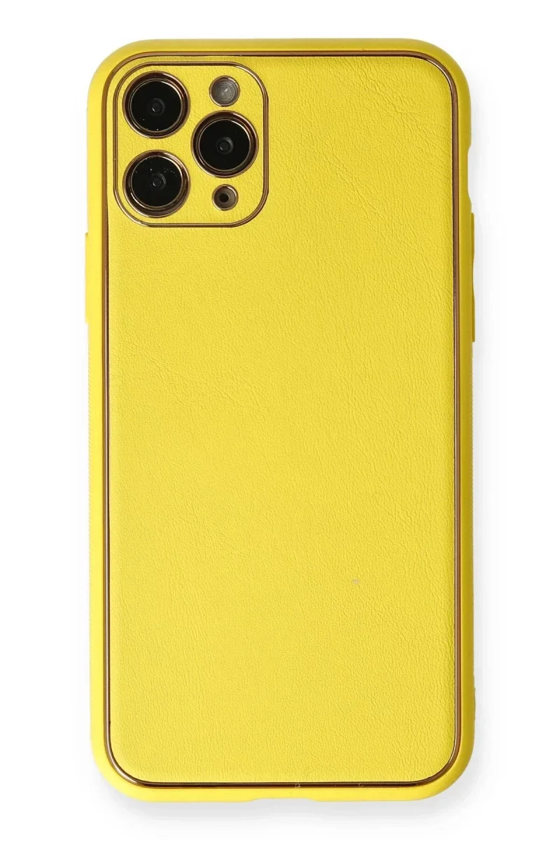 Apple iPhone 11 Pro Kılıf Coco Deri Silikon Kapak - Sarı Apple iPhone 11 Pro Kılıf Coco Deri Silikon Kapak - Sarı