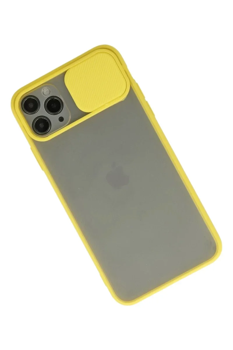 Apple iPhone 11 Pro Max Kılıf Palm Buzlu Kamera Sürgülü Silikon - Sarı