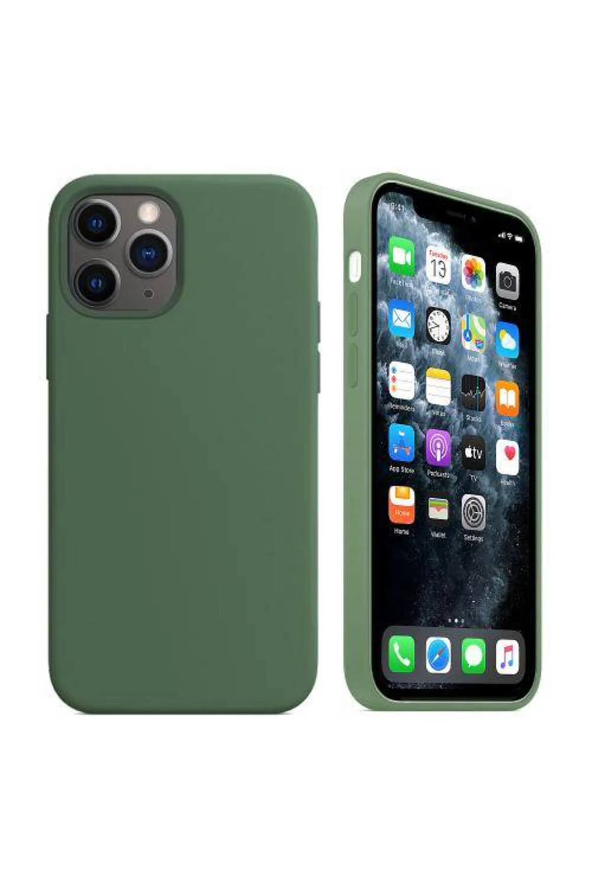 Apple iPhone 11 Pro Max İçi Kadife Silikon Kılıf Yeşil