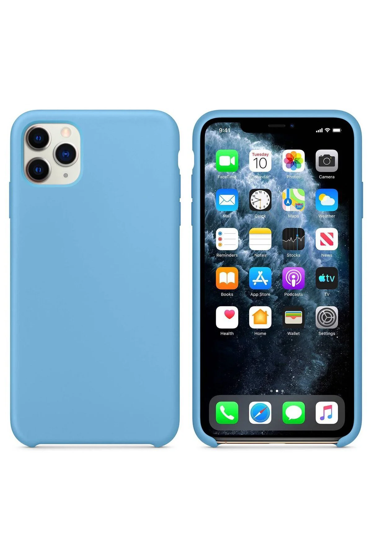 Apple iPhone 11 Pro Max Altı Açık Liquit Lansman Silikon Gök Mavisi