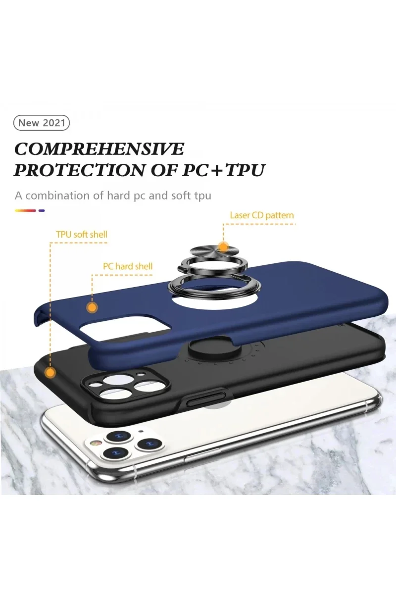 Apple iPhone 11 Pro Max Kılıf Elit Yüzüklü Kapak - Lacivert