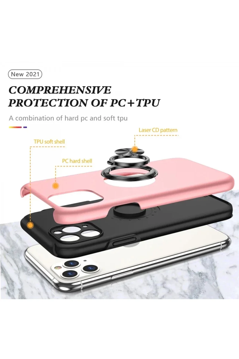 Apple iPhone 11 Pro Max Kılıf Elit Yüzüklü Kapak - Pembe