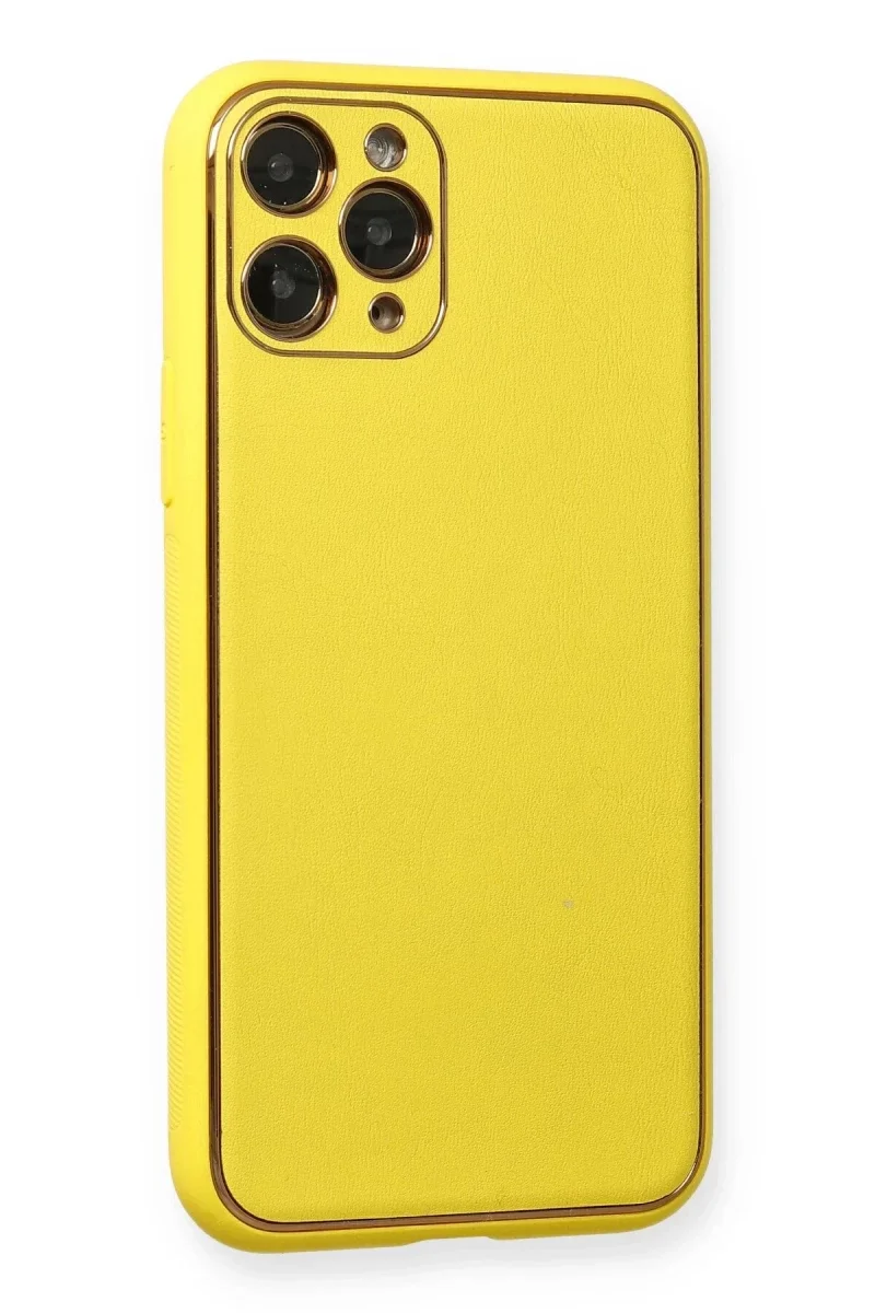 Apple iPhone 11 Pro Kılıf Coco Deri Silikon Kapak - Sarı Apple iPhone 11 Pro Kılıf Coco Deri Silikon Kapak - Sarı